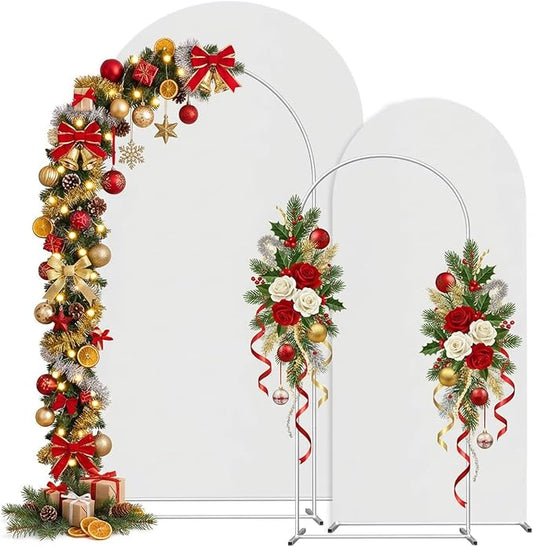 Wedding Arch Backdrop Stand and Cover Set(7.3FT,6FT) Set of 2,Metal Balloon Arch Stand Frame for Wedding Birthday Party, Baby Shower, Christmas Anniversary,White