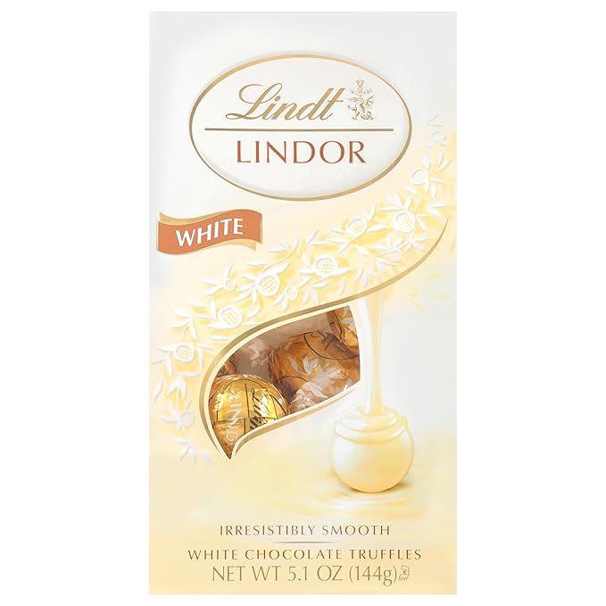 Lindt LINDOR White Chocolate Truffles, White Chocolate Candy with Smooth, Melting Truffle Center, Great for Gift Giving, 5.1 oz. Bag (6 Pack)