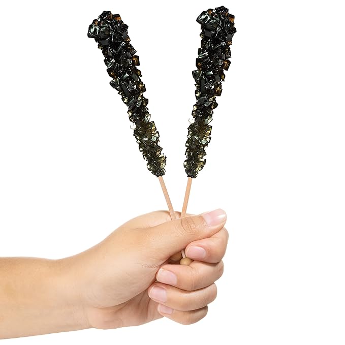 Black Rock Candy Sugar Sticks - Black Cherry Flavored - 36 Individually Wrapped Candy Party Favors