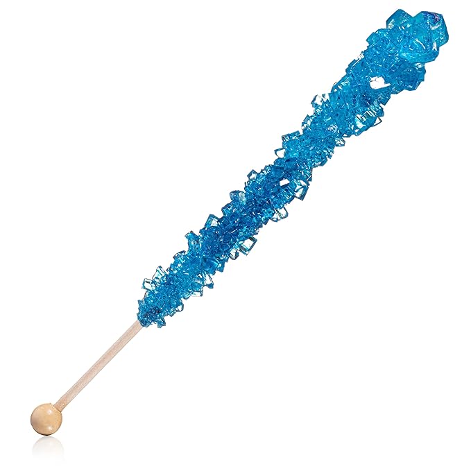 Blue Rock Candy Sugar Sticks - Blue Raspberry Flavored - 24 Individually Wrapped Candy Party Favors
