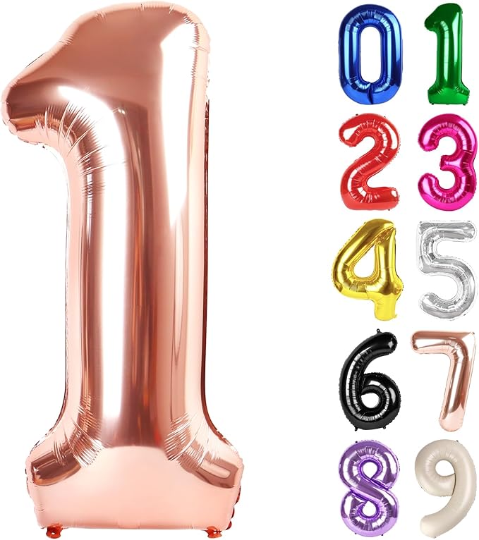 1 Balloon - Rose Gold Birthday Number Balloons, 40 Inch Large Foil Balloons for Men Women Boys Girls Rose Gold Themed Birthday Decorations
