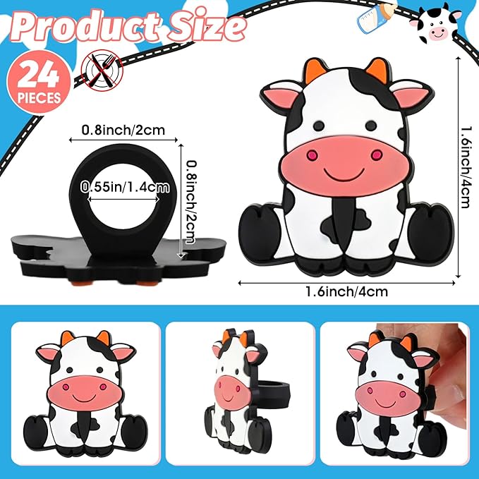 24 PCS Cow Cupcake Toppers Farm Animals Theme Cupcake Ring Oh Baby Cow Cake Toppers Cake Decoration for Birthday Baby Shower Gender Reveal Party Favor Nursery Wild Party Supplies