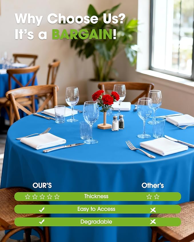 Pureegg Plastic Table Cloth Disposable 6 Pack, 84'' Round Table Cloths, Graduation, Patriotic Decorations, Thanksgiving, Veterans Day Tablecloths, Round, Plastic Cover, Waterproof, Blue