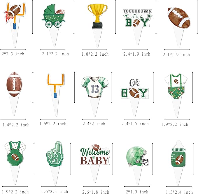 Football Baby Shower Cupcake Toppers Football Themed Oh Baby Party Supplies 48Pcs Touch Down Cake Decorations It's A Boy Cupcake Picks for Sport Welcome Baby Boy Party Decor