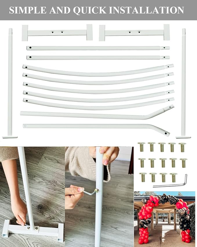 LANGXUN 7.8Ft Metal White Balloon Arch Kit, Semi-Circular Balloon Arch Stand with Water Bases for Wedding Bridal Baby Shower Birthday Party Supplies Decorations