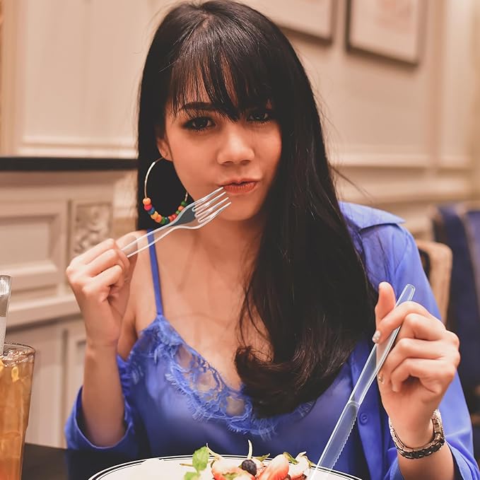 JOLLY CHEF [300 Count] Clear Plastic Forks,Heavy Duty Disposable Forks Plastic Utensils Perfect for Home, School, Party, Restaurant, Christmas or Daily use