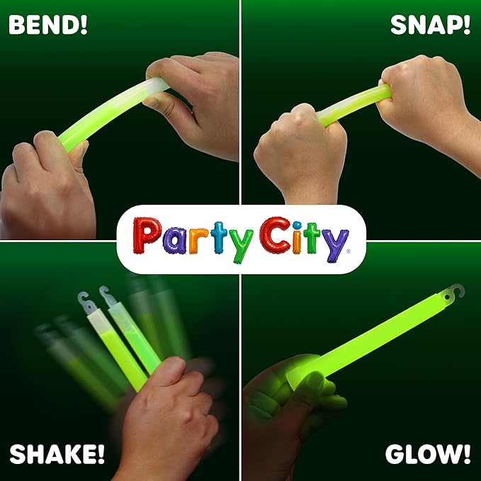 Party City Green Glow Sticks Bulk Pack 6”- 25pk Glow in the Dark Sticks for Kids, Waterproof Camping Survival Ultra Bright Emergency Light Stick with String, Neon Glowsticks Party Supplies Favors