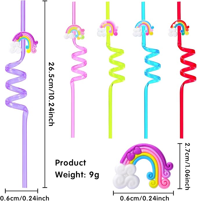 25 Reusable Colorful Rainbow Drinking Straws - Fun Rainbow Cloud Birthday Party Favors for Kids