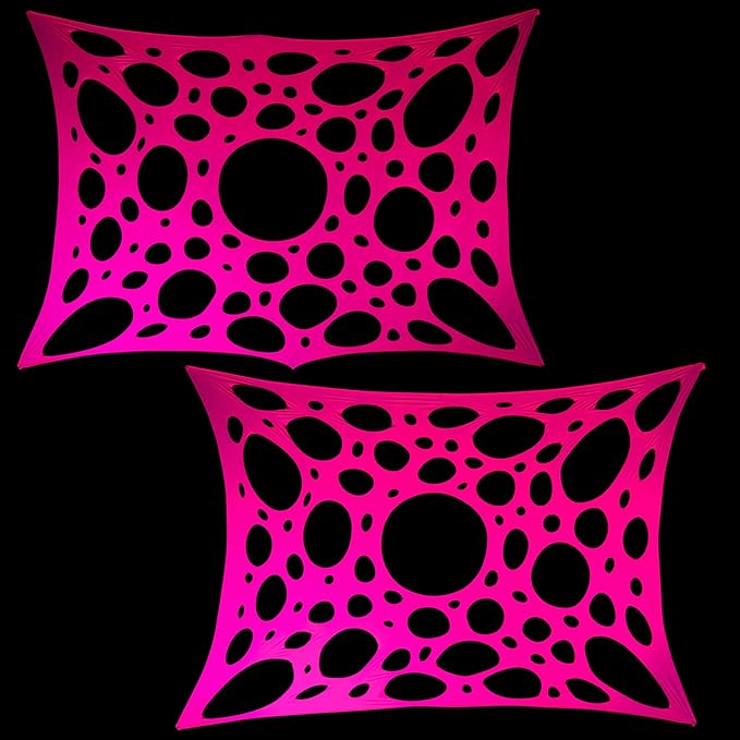 Mesh Party Decoration Background Cloth 9.5ft x 7ft Black Light Party Decoration Spandex Lycra Mesh with Eyelets for Installation (Neon Pink+Neon Pink, 9.5ft x 7ft)