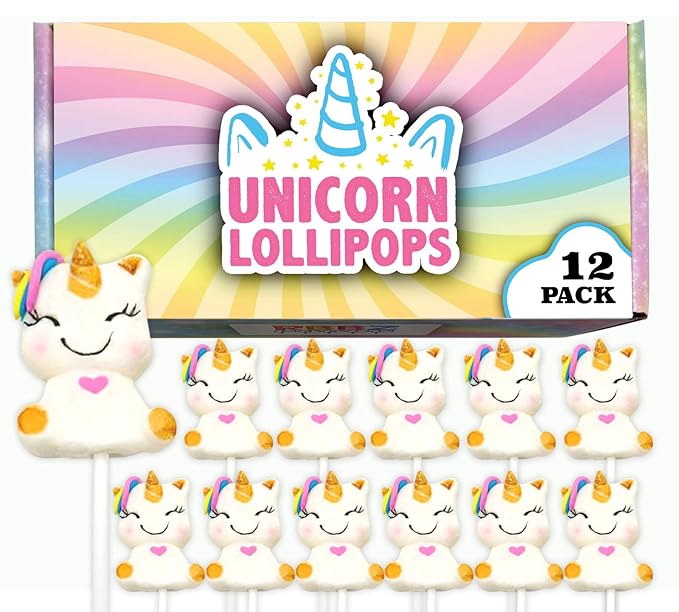 Unicorn Candy Lollipops (12 pieces) Individually Wrapped Suckers, Great for Unicorn Birthday, Party Favors, Candy Buffet, Pinata, Goodie Bags