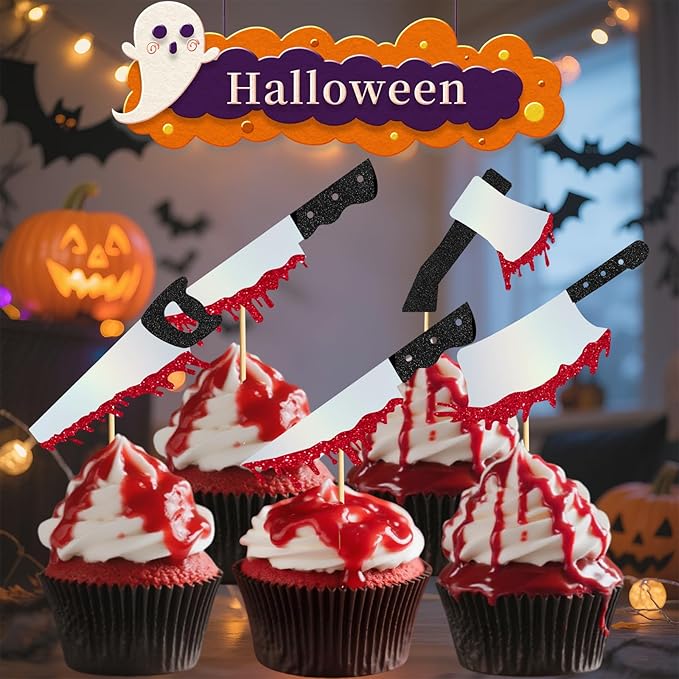 Halloween Cupcake Toppers, 24 Pcs Halloweens Birthday Decorations Halloween Party Decorations Halloween Birthday Party Supplies