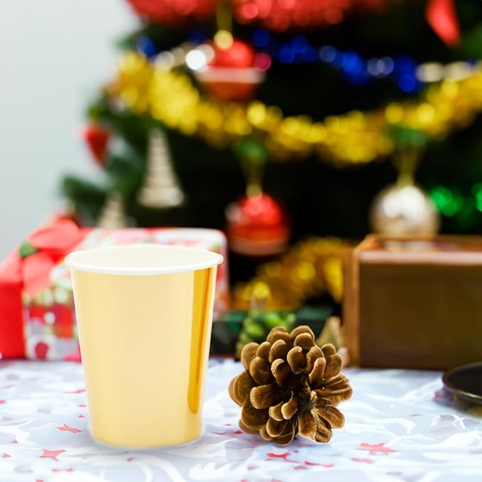 50 Pack 9oz Gold Party Disposable Cups for Hot Drinks, Party Supplies, Weddings, Bridal Showers