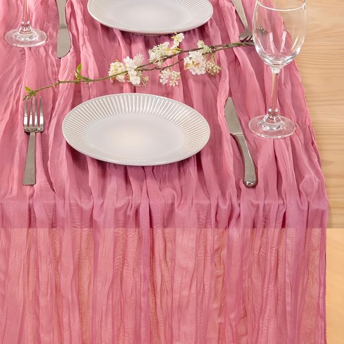 MLMC Mauve Pink Table Runner Cheesecloth Table Runner 10ft Sheer Rustic Gauze Cheese Cloth Decor 35x120 Inches for Wedding Party Bridal Shower Birthday Winter Decor