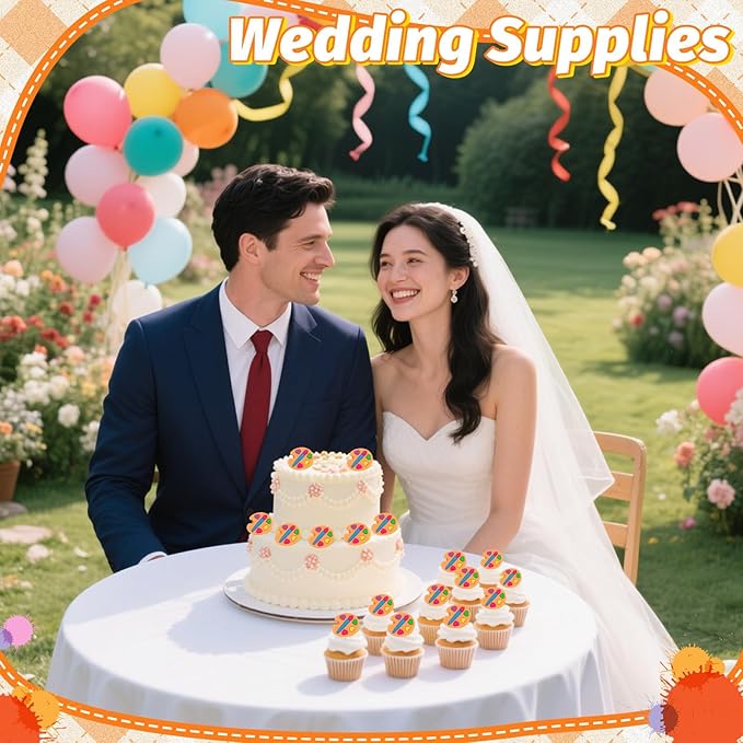 24 PCS Palette Cupcake Toppers Dessert Ring Cupcake Topper Art Paint Cake Toppers Painting Graffiti Art Party Favors Birthday Party Baby Shower Decor Supplies