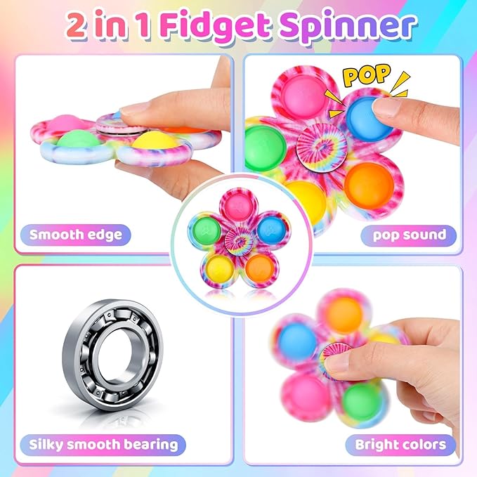 Gigilli 12 Pcs Pop Fidget Spinner Bulk Christmas Party Favors Stocking Stuffers for Kids 4-8, Mini Sensory Fidget Toys for Kids Adults, Goodie Bags Stuffers Treasure Box Toys for Classroom Prizes ADHD
