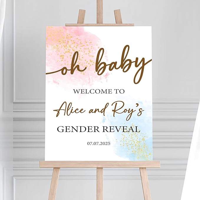 Gender Reveal Welcome Sign With Stand, Gender Reveal Sign For Door, Baby Sign As Backdrop, Sparkling Little Star Decoration To Reveal Gender, Golden Star Theme For Baby