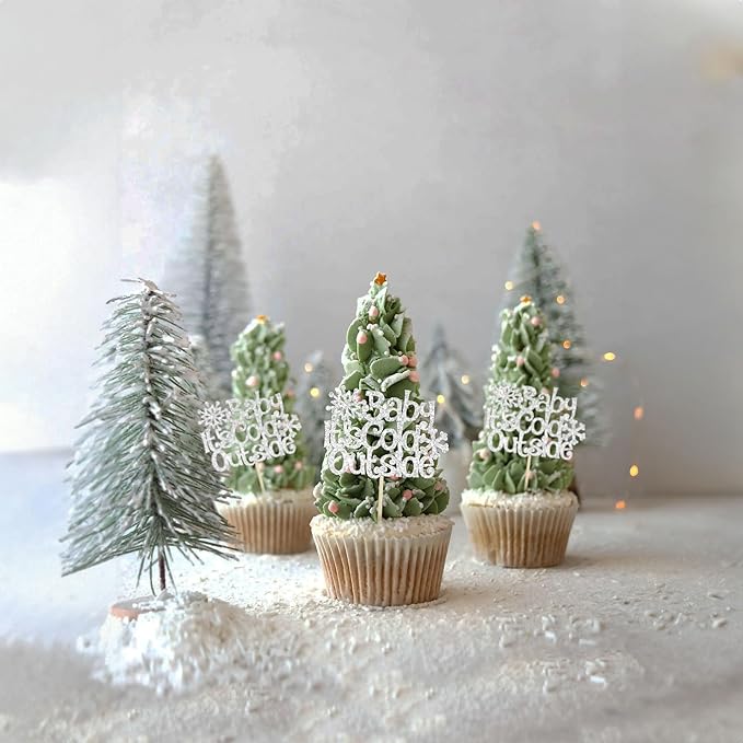 24Pcs Baby It's Cold Outside Snowflake Cupcake Toppers Glitter Winter Frozen Cupcake Picks for Winter Wonderland Baby Shower Birthday Party Cake Decorations Supplies Silver