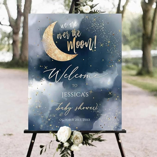 Moon Baby Shower Welcome Sign, Welcome to Baby Shower Sign Personalized, Baby Shower Signs, Custom Baby Shower Sign, Welcome to Baby Shower Sign with Stand, Baby Shower Decorations, Full Size