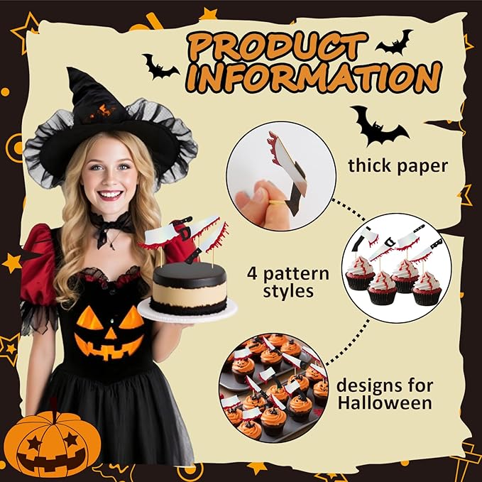Halloween Cupcake Toppers, 24 Pcs Halloweens Birthday Decorations Halloween Party Decorations Halloween Birthday Party Supplies