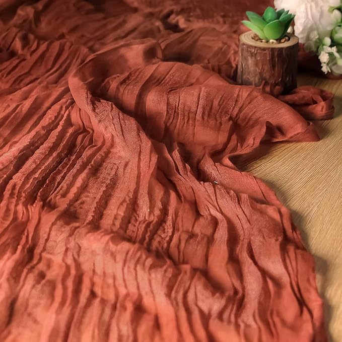 FEXIA 6 Pack Terracotta Table Runner 35x120 Inches Rust Cheesecloth Table Runner Rustic Burnt Orange Gauze for Boho Wedding Decor Reception Bridal Shower Centerpiece Engagement (Terracotta)