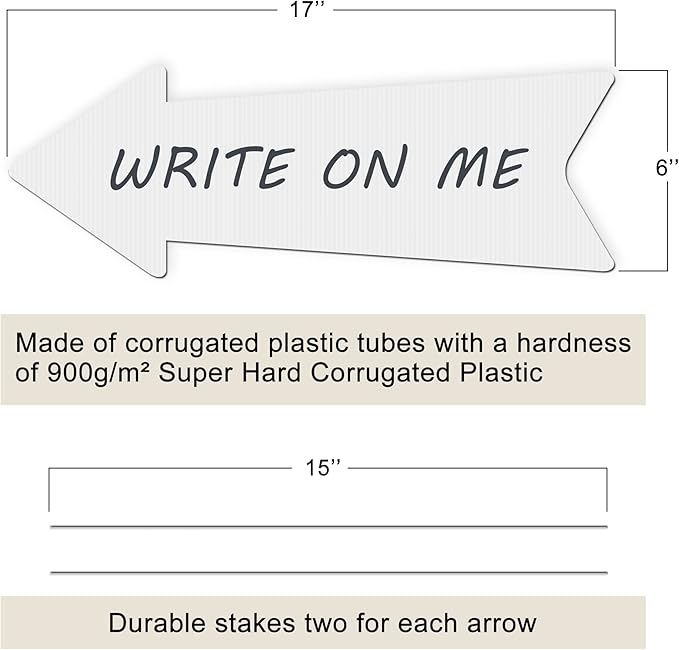 Blank Arrow Signs With Stakes 6 Pack - 17 x 6 Inches Wedding Directional Yard Signs, This Way Arrow Birthday Party Signs