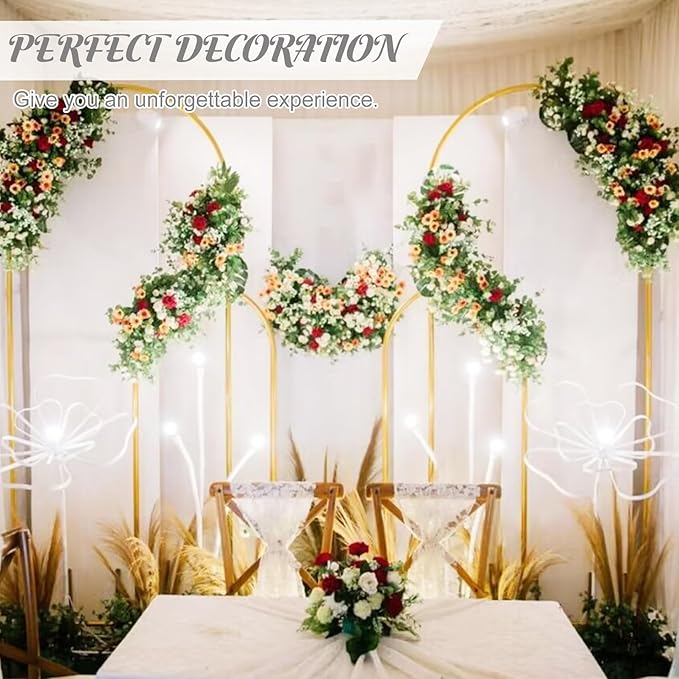 Metal Arch Stand and Cover Set,1 White Spandex Fitted Backdrop with 1 Gold Wedding Arched Stand Frame for Parties Birthday Baby Shower Bridal Banquet Decoration (6.6FT)