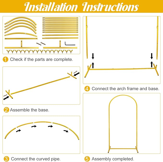 Metal Arch Stand and Cover Set,1 Red Spandex Fitted Backdrop with 1 Gold Wedding Arched Stand Frame for Parties Birthday Baby Shower Bridal Banquet Decoration (7.2FT)