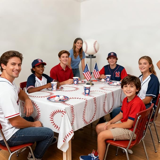 Oigco 3 PCS Baseball Tablecloth — Baseball Party Decorations — Sports Disposable Table Covers for Boys Sports Birthday Party, Team Game Day, Outdoor Picnic, 54 x 108 Inch