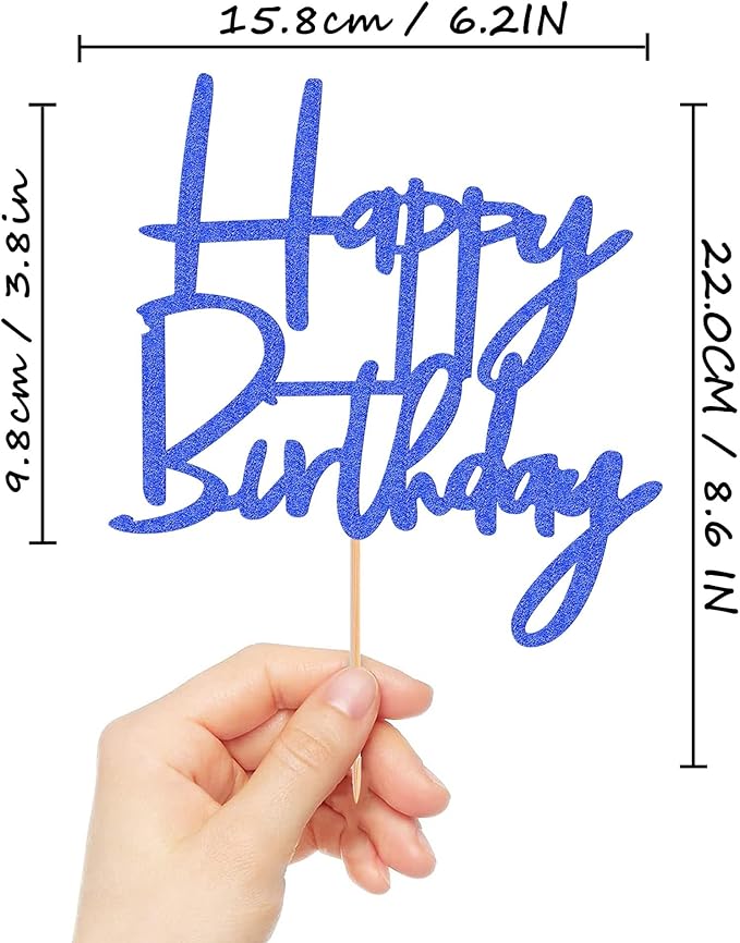 Happy Birthday Cake Topper - Glitter Dark Blue Birthday Cake Top Decorations (Dark Blue)