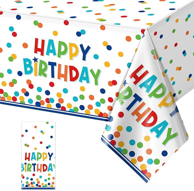 1 Pack Happy Birthday Plastic Tablecloth Decorations,Disposable Colorful Polka Dots Table Cloths,Rectangle Waterproof Table Cover for Girls Boys Birthday Baby Shower Party Decorations,54x108 Inch
