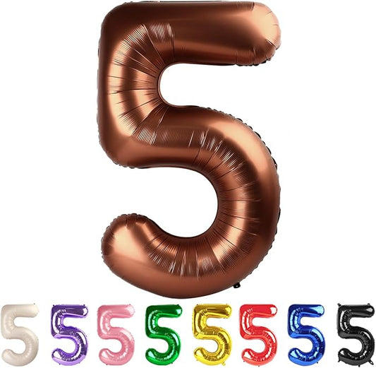 Balloon Number 40 Inch Foil 5 Ballon for 5th Birthday, 5 Year Anniversary Decoration, Mylar Big Balloon for 2025 Graduation Party, 15 25 35 50 Coffee Brown Balloons for Wedding Party Decor