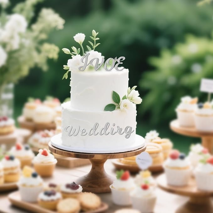 126 PCS Custom Name Cake Topper Acrylic Letters DIY Personalized A-Z & 0-9 Number Alphabet Cake Decoration For Wedding Anniversary Baby Shower Party Birthday Supplies (Silver)