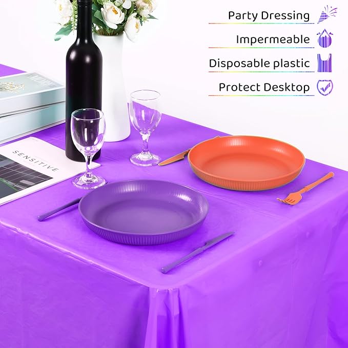 VAIPI 12 Pcs Rainbow Plastic Tablecloths Assorted Colorful Disposable Party Table Cloths Rectangle Pastel Table Covers for Wedding Birthday Neon Party Decor, 108'' x 54''