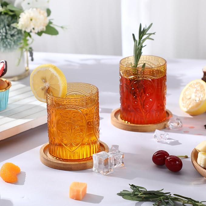 48 Plastic Vintage Drinking Glasses 8.5oz Stemless Retro Embossed Wine Glasses Shatterproof Reusable Cups for Baby Shower Wedding Reception Grand Event Party (Yellow)