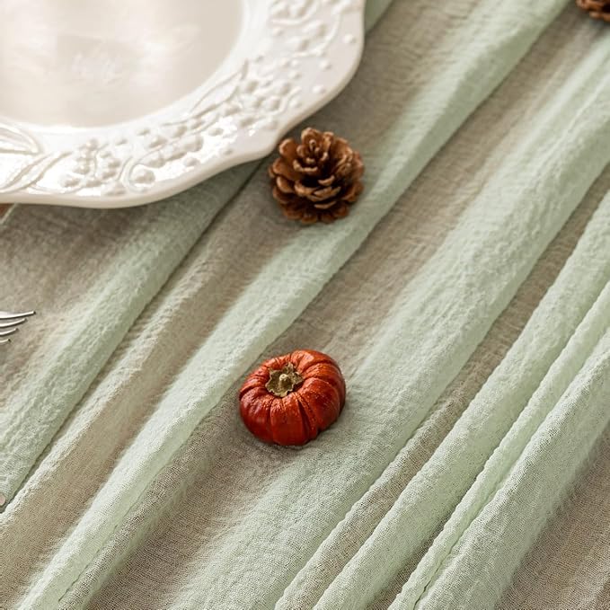 Sage Green Table Runner Cheesecloth 120 Inch 10 FT Rustic Boho Cheese Cloth Table Runner for Wedding Baby Shower Bridal Shower Sheer Gauze Centerpiece Home Decorations