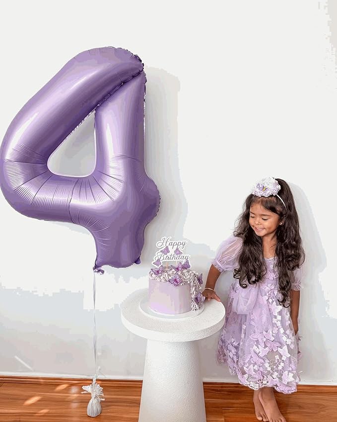 0 Balloon - Lilac Birthday Number Balloons, 40 Inch Large Foil Balloons for Men Women Boys Girls Lilac Themed Birthday Decorations