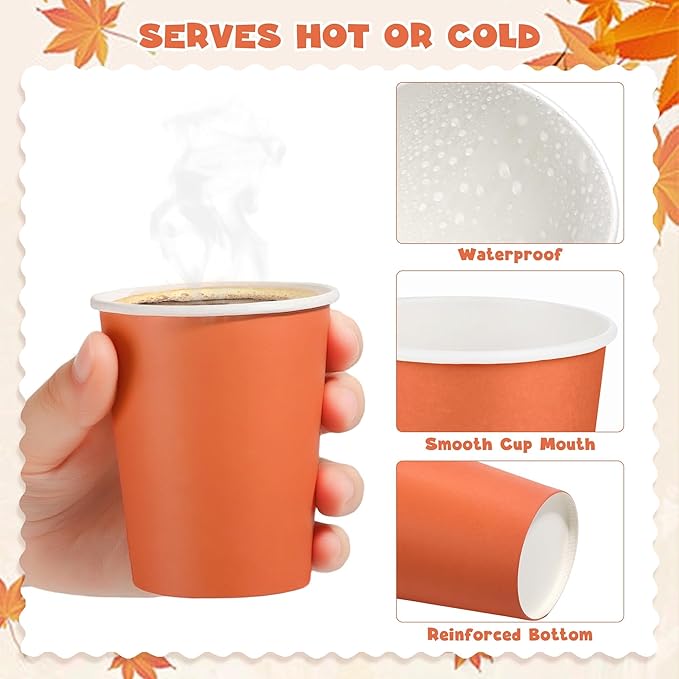 URATOT 60 Pieces 9 Ounce Disposable Paper Cups Autumn Color Party Cups Thanksgiving Fall Drinking Cups for Party, DIY, and Holiday, 5 Colors