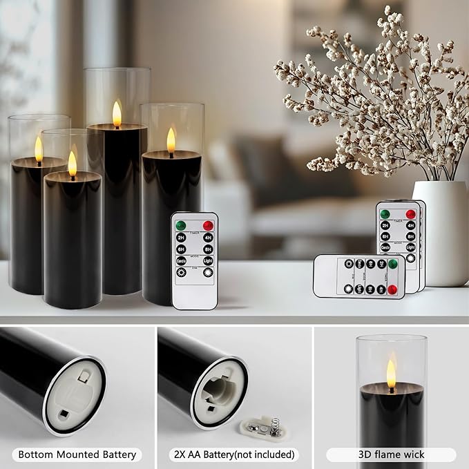 24Pack Black Flickering Flameless LED Candles with Remote & Timer, Small Pillar Acrylic LED Candles Perfect for Indoor/Outdoor Decor,Wedding,BBQ and Gift - Easily Create a Magical Atmosphere.