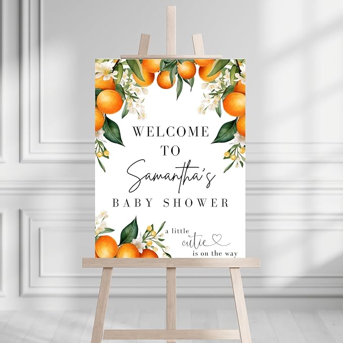Generic Personalized Baby Shower Sign, Floral Theme, Orange, Plastic, 4mm Corrugated, Weatherproof, Fade-Resistant, Floor Mount, Celebratory Style, Baby Shower Decoration