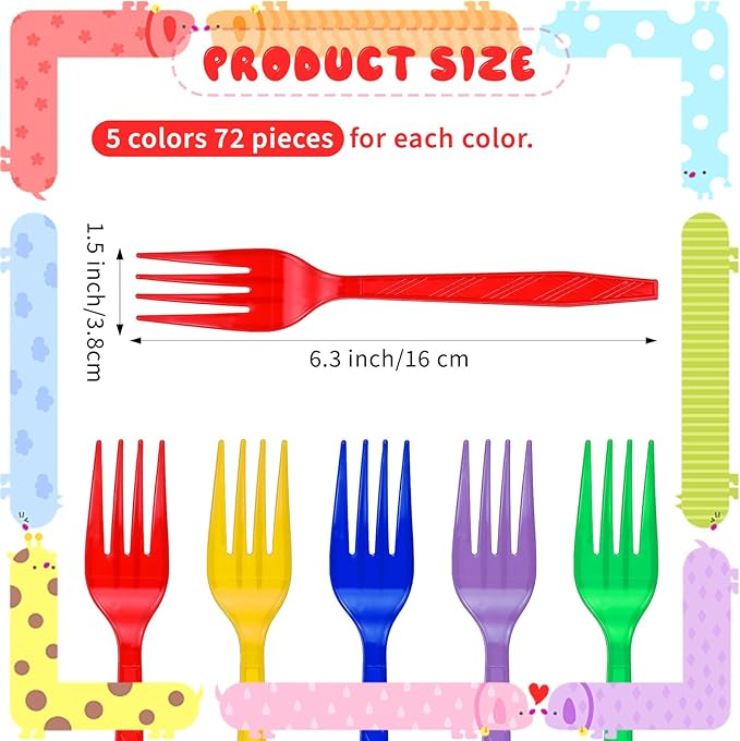 360 Pcs Rainbow Disposable Plastic Forks Bulk Colorful Disposable Cutlery Neon Plastic Forks for Holiday Party Picnics Restaurant Outdoor Events(Red Yellow Green Blue Purple)