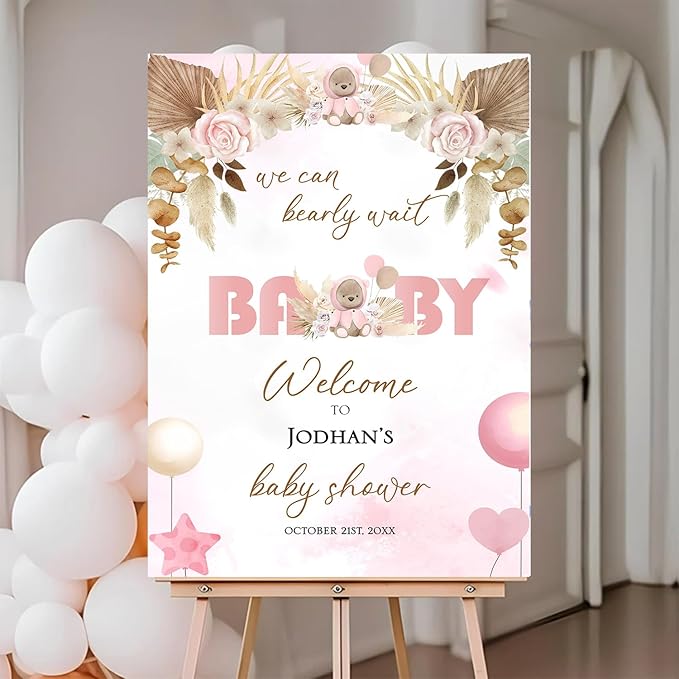 Bear Baby Shower Sign Board, Baby Shower Sign, Full Size, Plastic, 12x18 inches