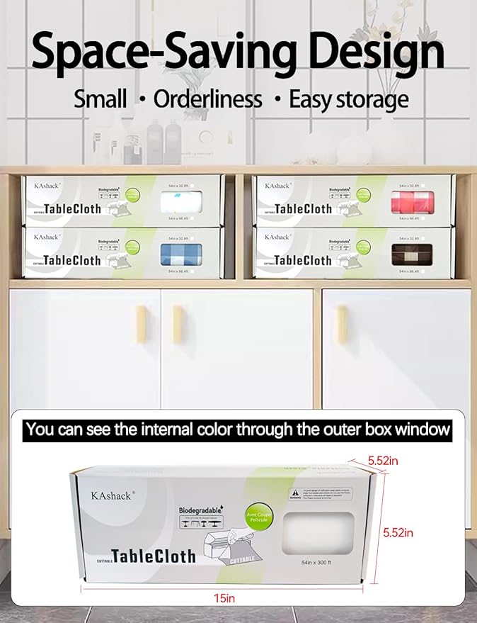 54 in X 300 Ft Plastic Table Cloth Roll Disposable Black Tablecloth with Slide Cutter Box for Rectangle Round Tables,Picnic,Camping,Banquet,Party,Birthdays, Baby Shower [with Fixed Stickers]