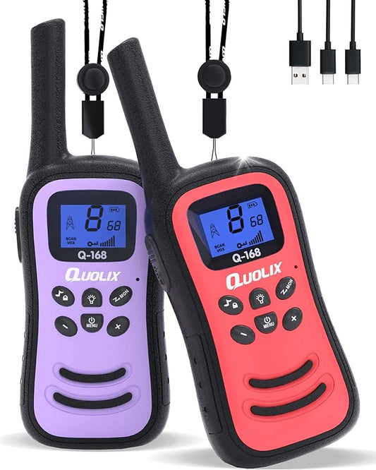 Walkie Talkies for Kids, Toys for Age 5-13 Girls LED Flashlight, VOX, Rechargeable, Easy to Use Kids Walkie Talkies, Christmas Birthday Gifts Indoor and Outdoor Toys (1Red1Purple)