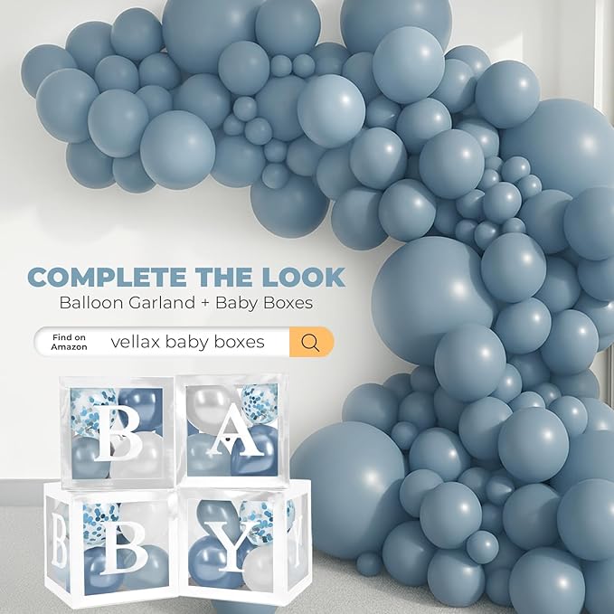 Balloon Garland Arch Kit – 146 Pcs Dusty Blue Balloons for Baby Shower, Birthday, Gender Reveal, Wedding Party – DIY Kit by Vellax™