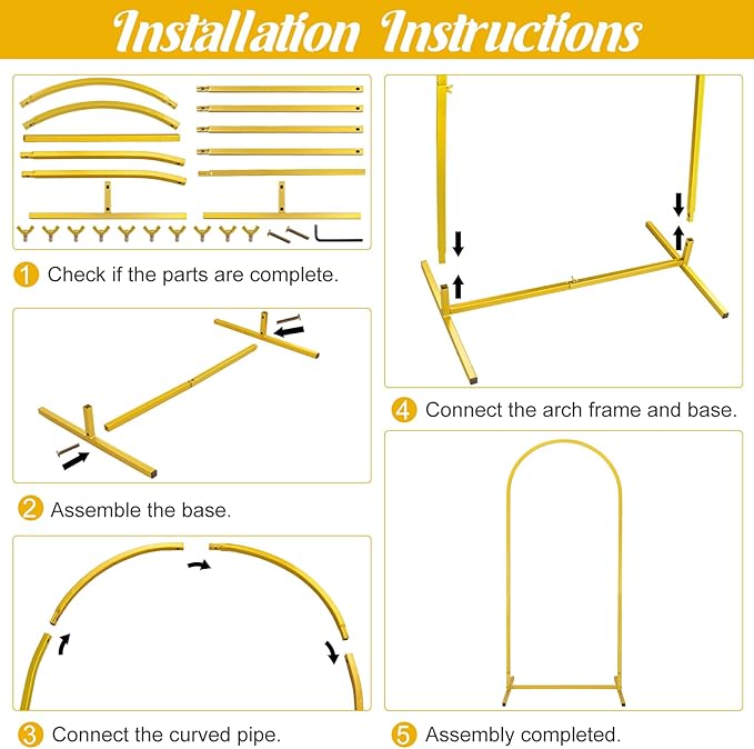 Metal Arch Stand and Cover Set,1 Nude Spandex Fitted Backdrop with 1 Gold Wedding Arched Stand Frame for Parties Birthday Baby Shower Bridal Banquet Decoration (5FT)