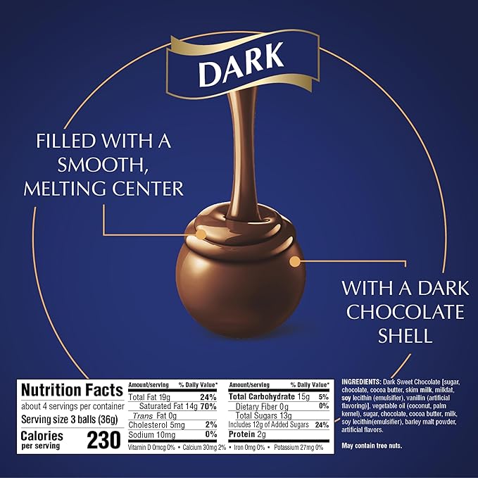 Lindt LINDOR Dark Chocolate Truffles, Dark Chocolate Candy with Smooth, Melting Truffle Center, Great for Gift Giving, 5.1 oz. Bag (6 Pack)