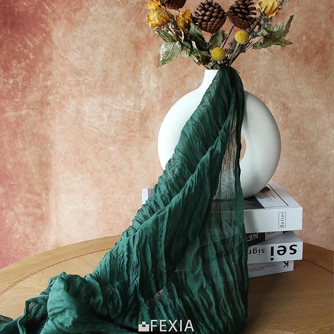 FEXIA 6 Pack Emerald Green Christmas Table Runner St Patrick's Day Decorations 35x120 Inches for Gauze Table Runner Bridal Shower Wedding Party Centerpiece Engagement Table Decoration (Emerald Green)