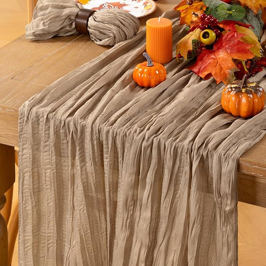 MLMC Nude Cheesecloth Table Runner 10ft Boho Gauze Taupe Cheese Cloth Table Runner Rustic Neutral Centerpiece Decor 35x120 Inches for Wedding Farmhouse Reception Home Decor