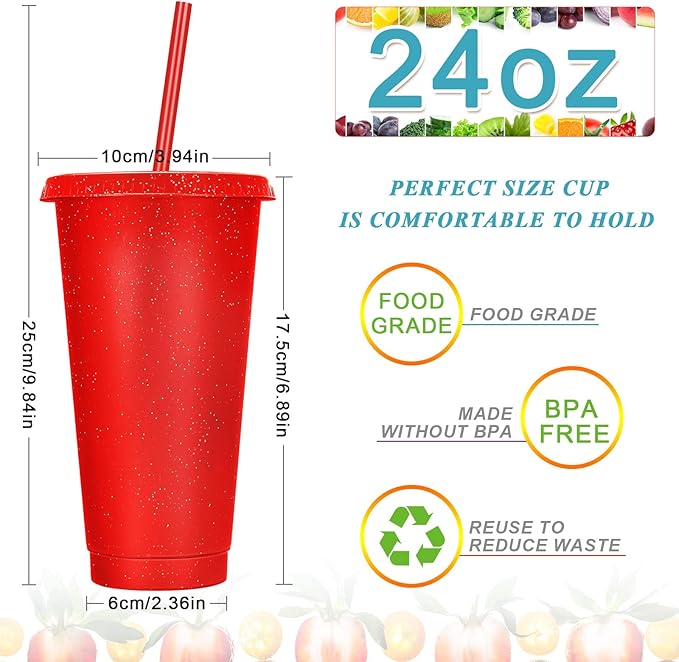 Honeydak 15 Pack Tumbler with Straw and Lid Bulk Cups for Gifts Glitter Plastic Coffee Cups 24-27 oz Reusable Water Bottle Iced Coffee Travel Mug Party Favors for Birthdays Travel (Vivid Color)