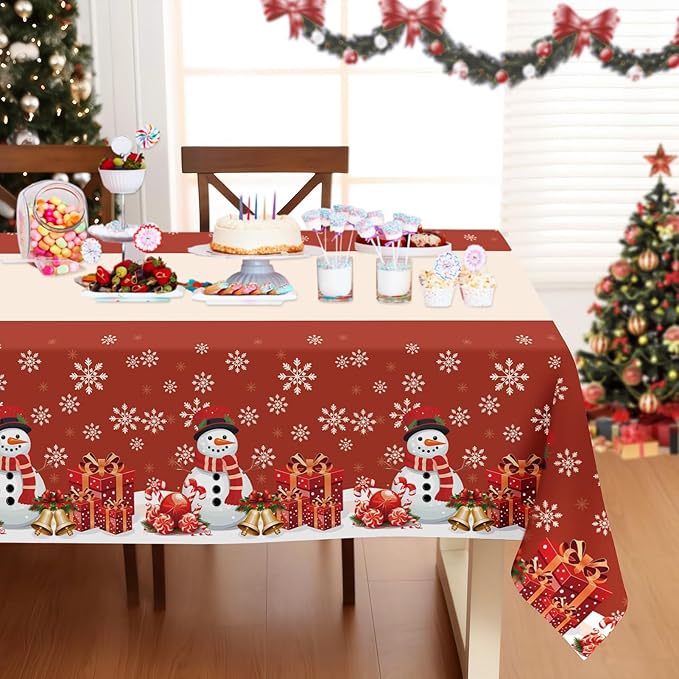 Childom 3 Pack Christmas Tablecloths,Disposable Plastic Tablecloths 54" x 108" Christmas Decorations,Xmas Snowman Table Cloths for Party Supplies,Plastic Table Covers for Home,Dinner,Indoor or Outside